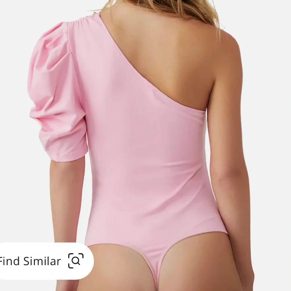Free People Somethin Bout You Womens One Shoulder Ruched Bodysuit Pink Large NWT